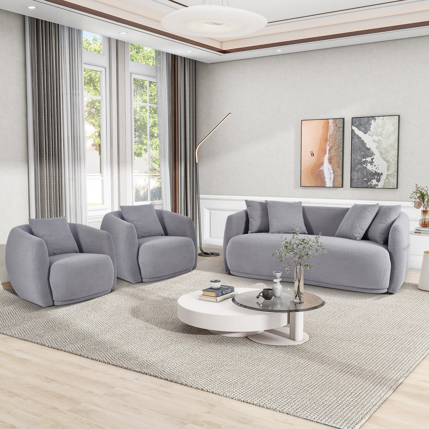 U_Style Upholstered Sofa Set,Modern Arm Chair for Living Room and - H&S Mall