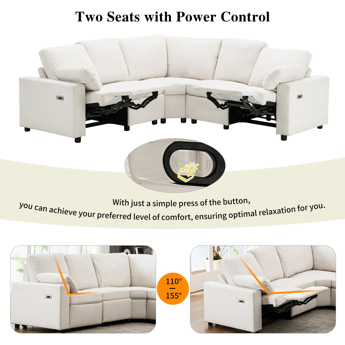 89" Power Recliner Sectional Sofa Home Theater Reclining Sofa with Two