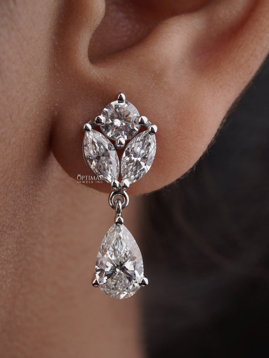 Elegant Multi Lab Grown Diamond Earring 5.00 Ctw Pear, Round And