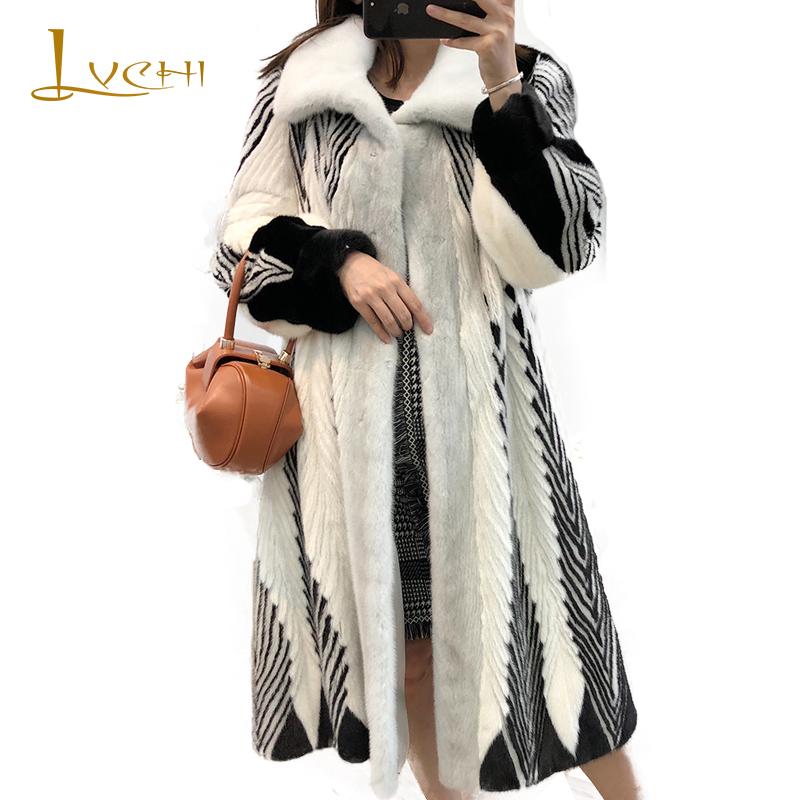 Real Mink Coat Women's Importe Mink Coat Gradient Striped V-Neck - H&S Mall