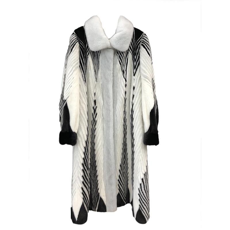 Real Mink Coat Women's Importe Mink Coat Gradient Striped V-Neck - H&S Mall