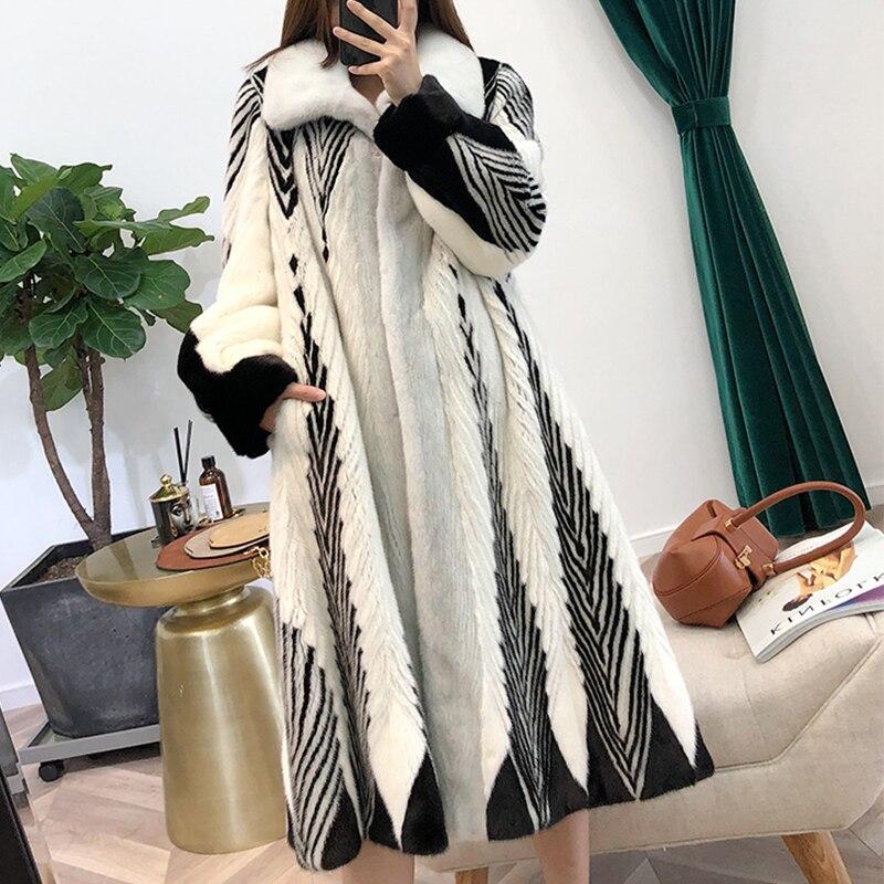 Real Mink Coat Women's Importe Mink Coat Gradient Striped V-Neck - H&S Mall