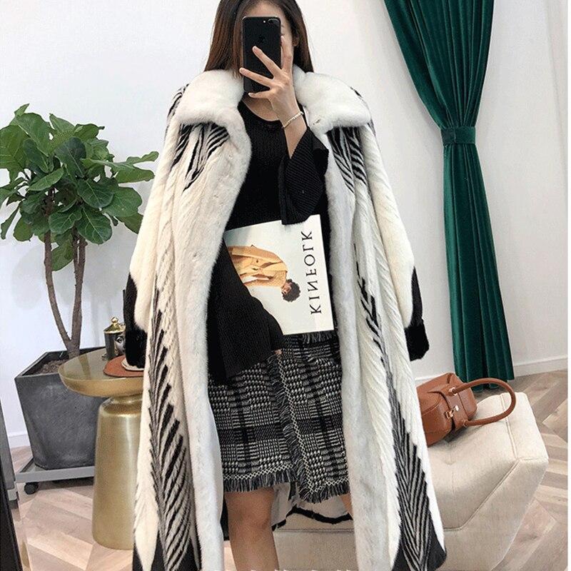 Real Mink Coat Women's Importe Mink Coat Gradient Striped V-Neck - H&S Mall