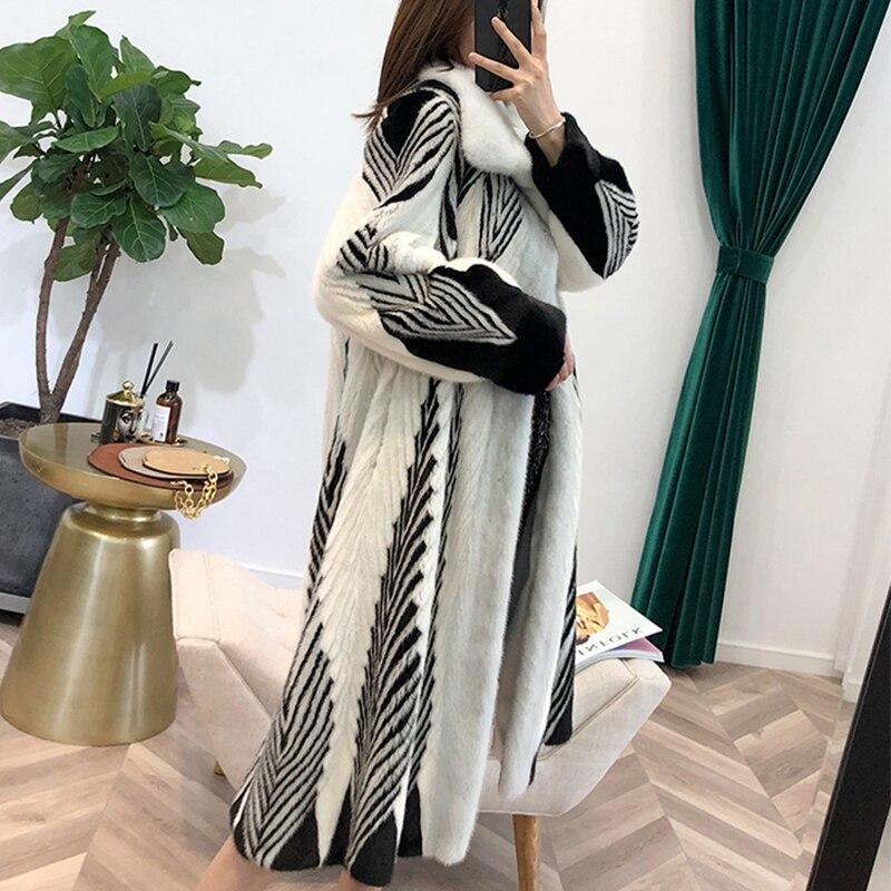 Real Mink Coat Women's Importe Mink Coat Gradient Striped V-Neck - H&S Mall